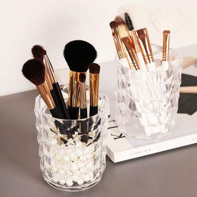 1pc Plastic Transparent Storage Box, Multi-Function Acrylic Storage Box, Desktop Pen Holder Makeup Brush Rack, Stationery Organization Storage Box, Makeup Brush Storage Box, Desktop Beauty Tool Cosmetic Storage Bucket, Lipstick Storage Box, Pen Holder, Brush Organizer, Desktop Organization Storage Box, Makeup Brush Storage Bucket, Back To School, Study Supplies, Cute Stationery, Campus Color, Stationery, Writing Pens, Makeup Brushes, Eyebrow Pencils (Excl. Stickers)