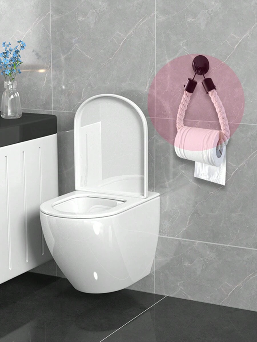 1 dây đựng giấy ăn đơn giản, lưu trữ đồ trang trí nhà cửa theo phong cách châu Âu và Mỹ, giá đựng giấy ăn không cần khoan, giá đựng cuộn giấy vệ sinh bằng dây vải lanh thủ công, giá đựng đồ phòng tắm bằng sắt gắn tường - trắng - Xem 1