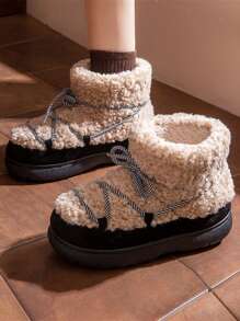 Botas de nieve para mujer 2024 Otoño Invierno Nueva forro térmico Forro cálido Zapatos de punta redonda Cordones Alta superior Estilo campus Elegante Campus Lindo Exterior Versátil Moda Botas de nieve de invierno Interior silencioso Cálido Zapatos de piel de felpa Botines altos de felpa Botas gruesas de moda Botas de felpa para mujer Exterior a prueba de frío Zapatos de pan de invierno Botas media pantorrilla de mujer estilosas personalizadas