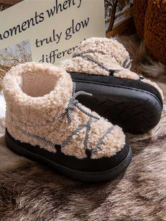 Women's Snow Boots 2024 Autumn Winter New Thermal Lined Lining Warm Shoes Round Toe Lace-Up High-Top Campus Style Elegant Campus Cute Outdoor Fashionable Versatile Women Snow Boots Winter Indoor Silent Warm Fur Shoes High-Top Mid-Calf Furry Boots Extra Thick Fashionable Fuzzy Boots Women Outdoor Cold-Proof Winter Bread Shoes Women Stylish Personalized Mid-Calf Boots