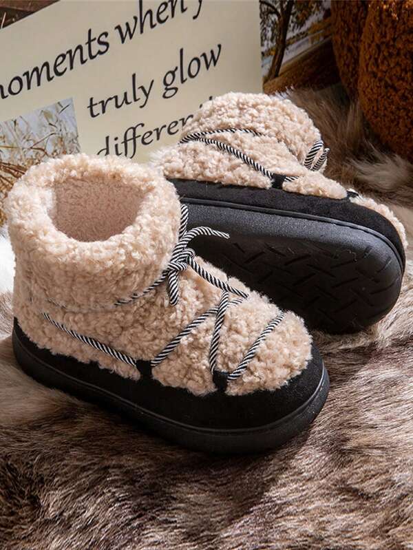 Botas de nieve para mujer 2024 Otoño Invierno Nueva forro térmico Forro cálido Zapatos de punta redonda Cordones Alta superior Estilo campus Elegante Campus Lindo Exterior Versátil Moda Botas de nieve de invierno Interior silencioso Cálido Zapatos de piel de felpa Botines altos de felpa Botas gruesas de moda Botas de felpa para mujer Exterior a prueba de frío Zapatos de pan de invierno Botas media pantorrilla de mujer estilosas personalizadas