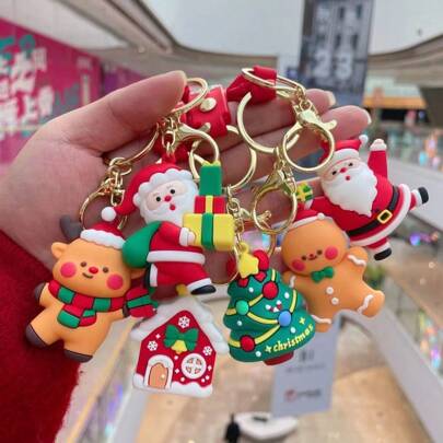 1 Peça/3 Peças/5 Peças/10 Peças Chaveiro de Presente de Natal, Pingente Decorativo de Papai Noel/Boneco de Neve/Árvore de Natal, Chaveiro Criativo de Borracha Macia de PVC, Decoração Personalizada de Celebração de Feriados, Pequenos Presentes, Entrega de Presentes de Festa, Recompensas de Estudantes, Presentes de Recompensa da Empresa
