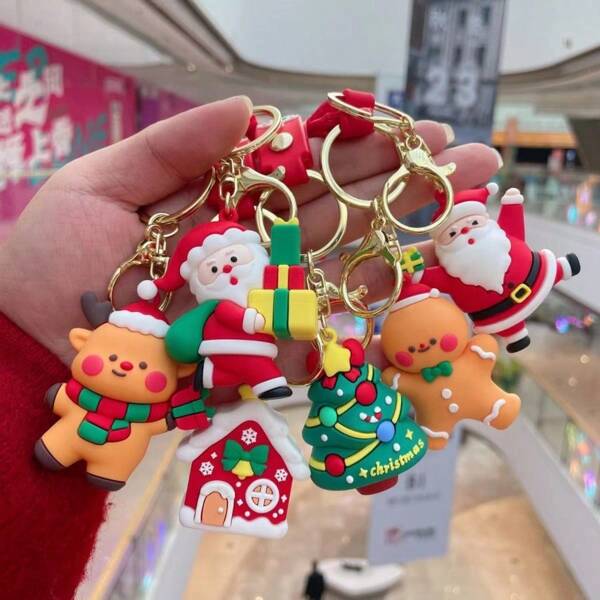 1 szt./3 szt./5 szt./10 szt. Brelok do kluczy z motywem świątecznym, zawieszka ozdobna z motywem Świętego Mikołaja/Bałwana/Choinki, kreatywny brelok do kluczy z miękkiej gumy PVC, spersonalizowana dekoracja na święta, drobne prezenty, dostawa prezentów na imprezę, nagrody dla studentów, prezenty firmowe