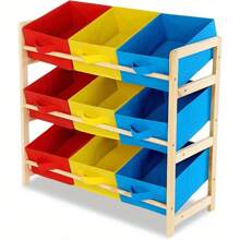 Storage Rack 3 Shelf Organiser With 9 Plastic Boxes Candy Colour Storage Box Bookcase Organiser Drawer For Living Room And Bedroom - Multicolor - View 2