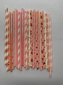 100pcs Strawberry & Star Print Disposable Straw