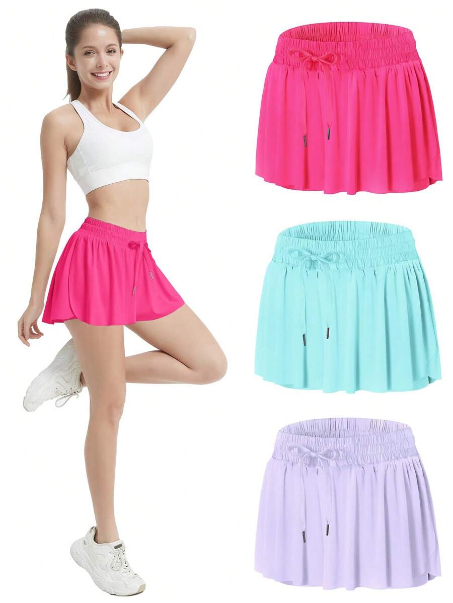 EXARUS 3 Pack Womens Butterfly Shorts Flowy Athletic 2 In 1 Running Workout Tennis Skirt Skorts Gym Preppy - SET-4 - 查看 1