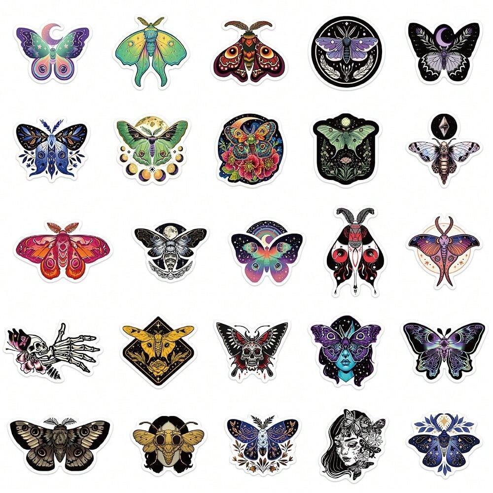 Moon Moth Sticker 50pcs Moon Moth Butterfly Colorful Graffiti Stickers Guitar Motorcycle ...