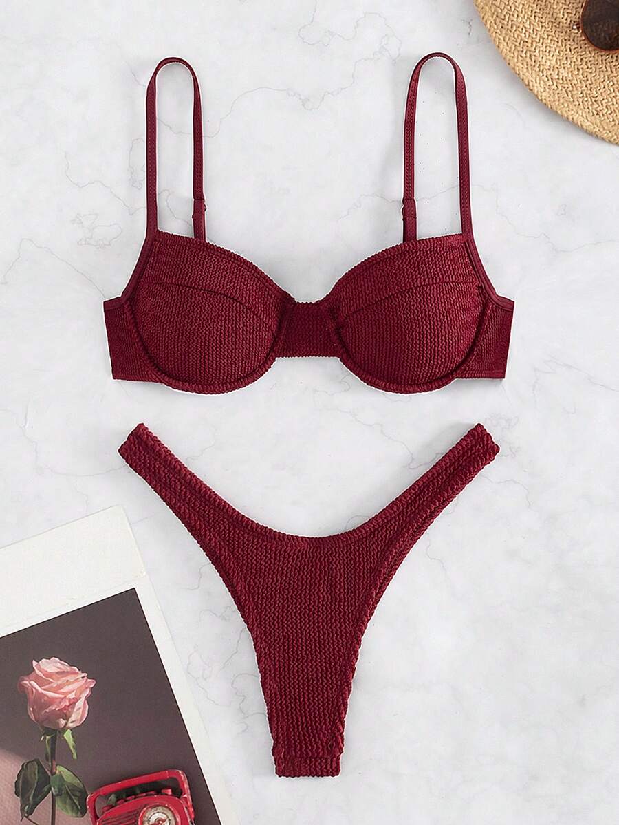 RIBBED BIKINI SET SUMMER FASHION 2022 - Burgundy - View 1