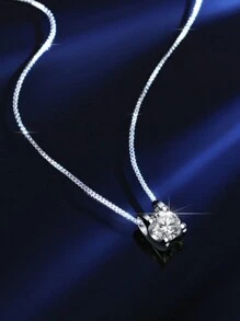 1 Carat D-Color VVS1 Classic Premium Quality Elegant S925 Silver Rhodium Plated Pendant Necklace With GRA Certificate, Feature A 1 Carat High-Quality Moissanite Center Stone With Brilliant Fire And Sparks, Suitable For Engagement, Wedding, Girlfriend Gift, Wedding Party, Vintage Party Or Daily Wear