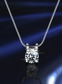 1 Carat D-Color VVS1 Classic Premium Quality Elegant S925 Silver Rhodium Plated Pendant Necklace With GRA Certificate, Feature A 1 Carat High-Quality Moissanite Center Stone With Brilliant Fire And Sparks, Suitable For Engagement, Wedding, Girlfriend Gift, Wedding Party, Vintage Party Or Daily Wear