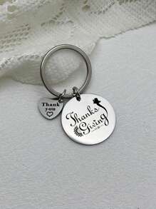 1pc Personalized Round Label Custom Text Stainless Steel Sunflower Keychain, Thanksgiving Gift For Family, Friends, And Best Friends Pendant - Multicolor - View 3