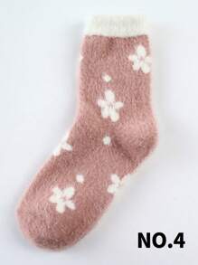 5 pares de calcetines de cachemir suaves y gruesos con forro térmico, con diseño floral de colores para mujer