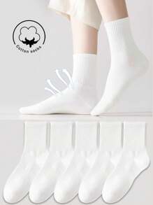 1/3/5/10 pares de calcetines tipo crew para mujer, calcetines de algodón, calcetines blancos, calcetines de mujer, calcetines lindos, calcetines de niña, aptos para otoño/invierno/primavera/verano, con detalles de malla transpirable, diseño de agujeros con guía de respiración, que absorbe la humedad, suaves y lisos, adecuados para diversas ocasiones como fiestas, deportes, ocio, negocios y otros usos diarios, se pueden usar durante todo el año, las combinaciones de colores son aleatorias.