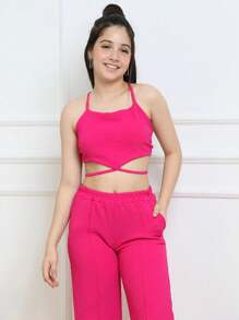 Youth And Children's Set 10 To 16 Years Old Asolescent Girl Fashion Blogger Children And Teenagers Women's Fashion Youth Pantalona And Cropped Kit - 玫紅色 - 查看 2