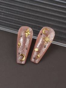 12 Fächer Gold Mond Stern Metallic Nagel Dekoration 3D Y2K Schmuck Strass Stahlkugel Nail Art Dekoration Maniküre Zubehör Diy Nail Gems Nail Zubehör Nägel