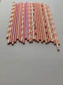 100pcs Strawberry & Star Print Disposable Straw