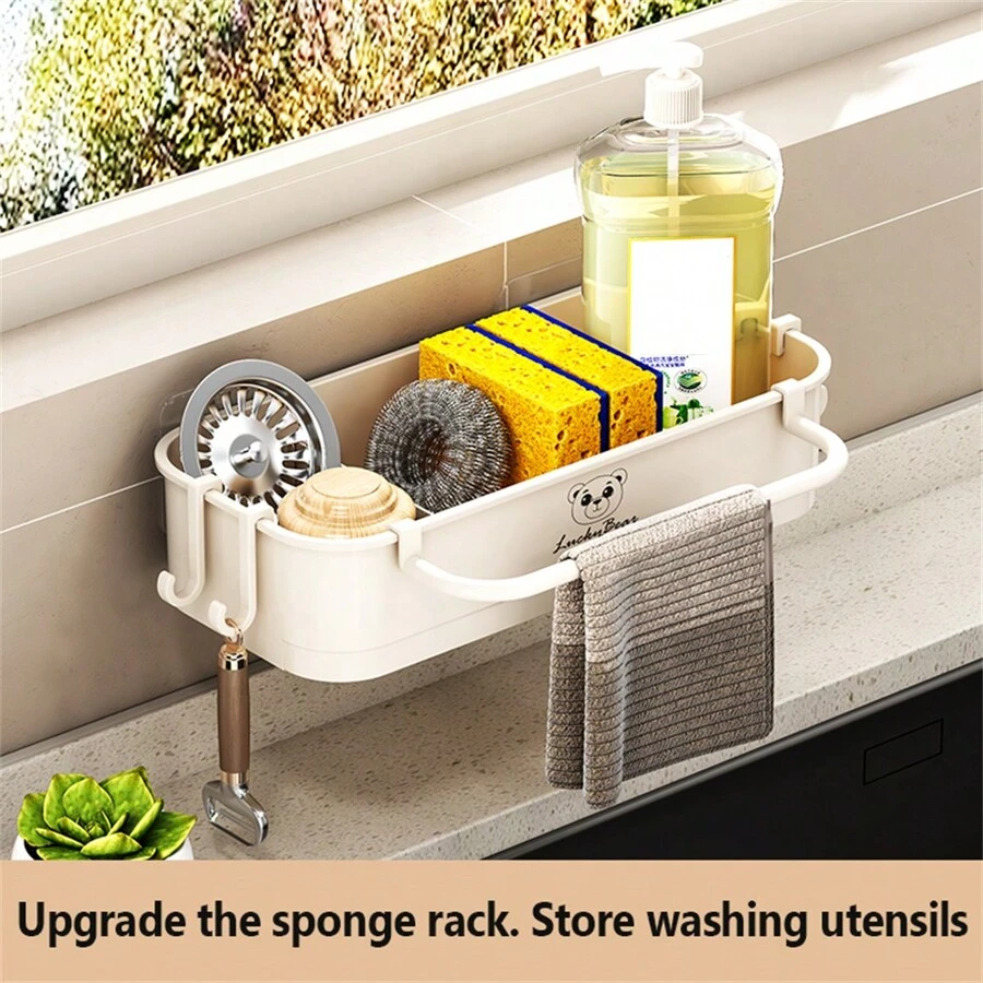 2 Pcs Sponge Holder For Kitchen Sink, Kitchen Sink Caddy, Sponge Holder With Hooks, Dish Sponge Organizer With Divider, Dish Soap Dispenser Brush Holder Storage, White Gray - Nhiều màu - Xem 1