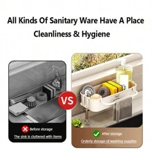 2 Pcs Sponge Holder For Kitchen Sink, Kitchen Sink Caddy, Sponge Holder With Hooks, Dish Sponge Organizer With Divider, Dish Soap Dispenser Brush Holder Storage, White Gray - Nhiều màu - Xem 4