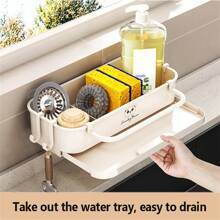 2 Pcs Sponge Holder For Kitchen Sink, Kitchen Sink Caddy, Sponge Holder With Hooks, Dish Sponge Organizer With Divider, Dish Soap Dispenser Brush Holder Storage, White Gray - Nhiều màu - Xem 6