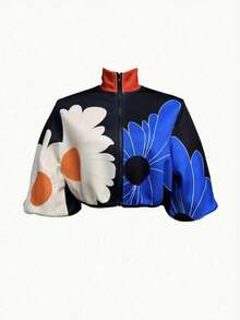 Nueva chaqueta corta de estampado de lunares de moda para mujer, elegante y estilosa, para otoño/invierno - Negro - Ver 2