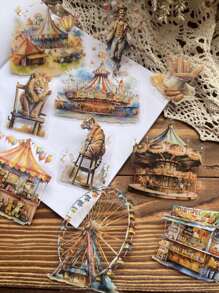 15pcs/Pack Vintage Multi-Size Waterproof Stickers, Cute Animal & Circus Theme For Diary, Journal, DIY, Decoration Back To School - Multicolor - View 3