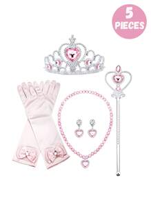 4 piezas/set Peluca rizada larga roja de princesa con accesorios joyería de temática de sirena (peluca, corona, guantes, cetro), perfecta para fiestas de cumpleaños, accesorios de disfraz de princesa para actuaciones, ideal para regalos de niñas