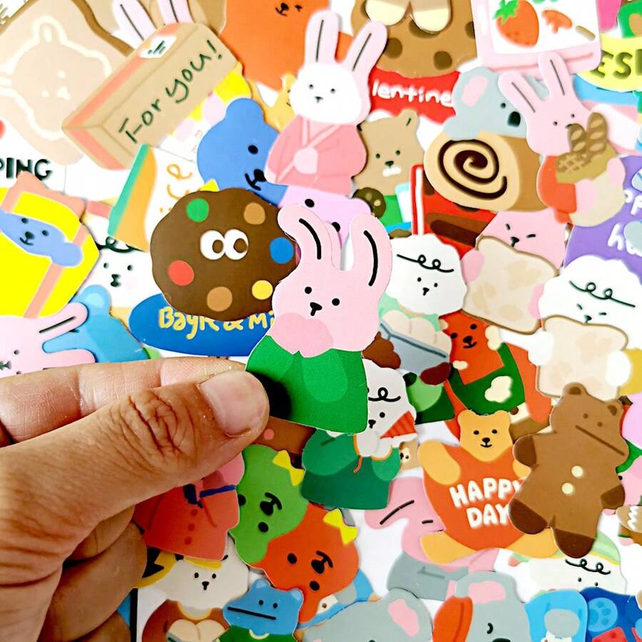 Nayiben 100pcs Cartoon Bear Stickers For Gift Decoration, Waterproof Stickers For Water Bottles, Luggage, Notebooks, Laptops Back To School