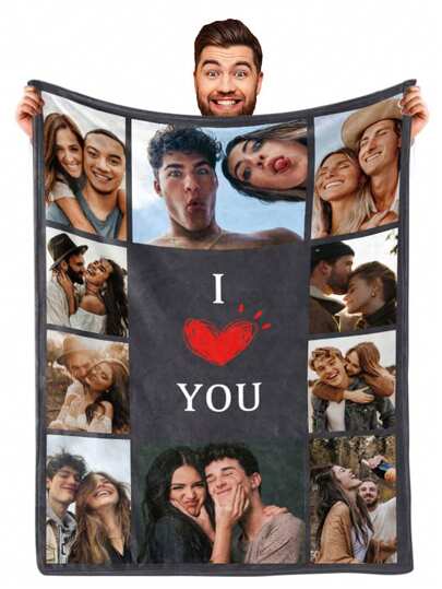 1pc Custom Photo Blanket For Girlfriend Boyfriend Gifts, I Love You Couples Gifts , Personalized Picture Blankets For Christmas Couples Gifts Washable Cute, Funny Custom, Unique, Ideal Gifts For Housewarming, Sofa, Bed, Car, Tea Room, Bedroom, Bathroom, Living Room, Dining Room,Season Picks,Home Textile,Customized Throws