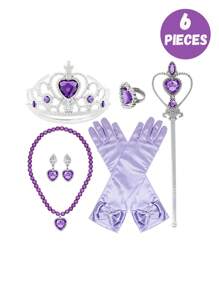 4 piezas/set Peluca rizada larga roja de princesa con accesorios joyería de temática de sirena (peluca, corona, guantes, cetro), perfecta para fiestas de cumpleaños, accesorios de disfraz de princesa para actuaciones, ideal para regalos de niñas