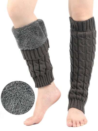 1pair Plush With Wool Fried Dough Twists Socks Knitted Wool Warm Leg Boots, Y2k
