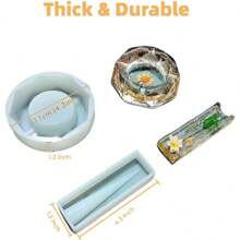 5件套树脂硅胶模具套装 - 大型滚动式烟灰缸模具和树脂研磨器模具，带高效尖刺，可用于研磨和存放物品，长方形模具，适用于树脂浇铸DIY套件 - 白色 - 查看 3