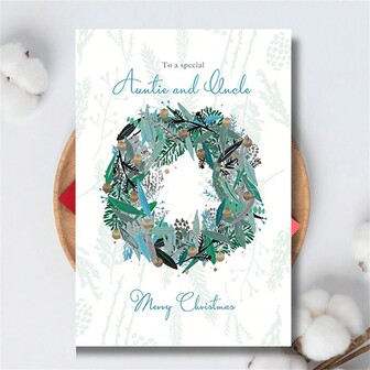 1 pezzo Biglietti d'auguri festivi (Biglietti di Natale) - Disegno di corona verde e blu, stile elegante - Per regali di Natale a famiglia e amici