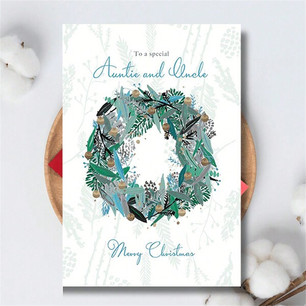 1 Peça Cartão de Saudação Festivo (Cartão de Natal) - Design de Guirlanda Verde e Azul, Estilo Deslumbrante - Para Presente de Natal para Família e Amigos