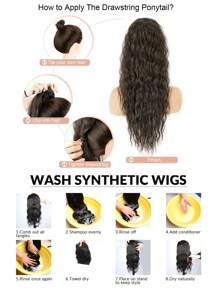 爪形马尾辫接发配件 26 英寸勃艮第自然波浪耐热纤维合成马尾辫发片，适合女性圣诞节、万圣节派对和日常使用 - 漸層棕色 - 查看 11