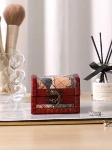 1 件复古木制欧式图腾图案收纳盒珠宝盒配件包装盒返校 - 彩色 - 查看 5