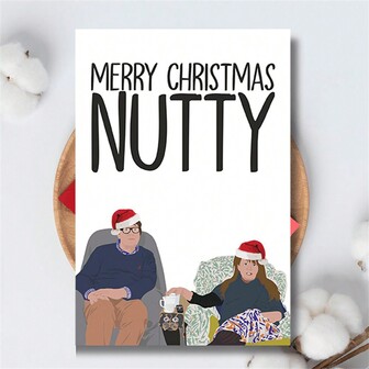Xmas Card Magic! 1pc Illustrated With Envelope. Nutty Xmas Design. For Fam & Friends. Seasonal Stationery. Bulk Set. Personalizable Message.(Random Color Envelope)