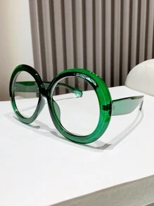 1 件男女通用超大圆框 Y2K 街头时尚透明镜片眼镜 - 無色 - 查看 10