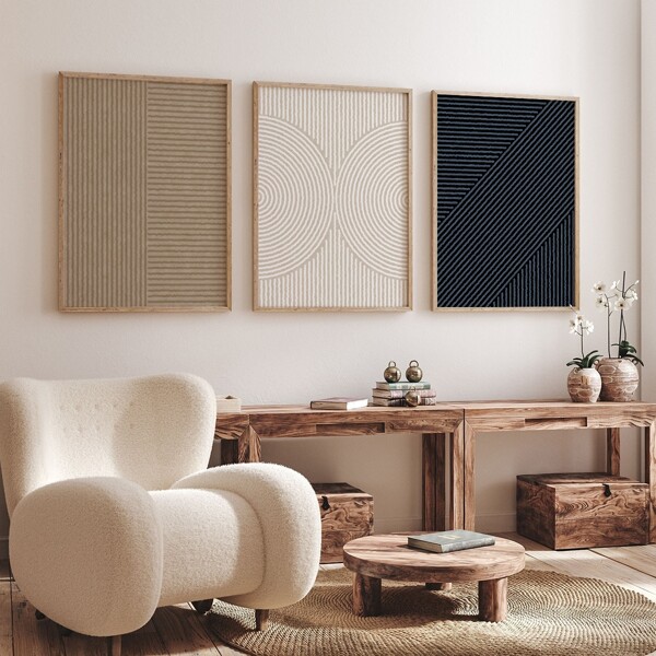 Set de 3 Pósteres abstractos minimalistas modernos en beige sin marco, decoración de habitación estética, lienzo impermeable para pared, pintura artística para regalo, dormitorio, sala de estar, oficina, baño, comedor, cafetería, decoración del hogar y dormitorio