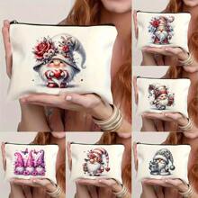 Polyester Cosmetic Bag For Women, Cute Winter Flower Dwarf Pattern, Large Capacity Multi-Function Makeup Pouch, Unscented Gift For Sisters And Friends - Valentine's Day And Christmas Special,Boho Vibes,For Holiday Beach, Bathroom Collection, Bedroom Collection, Large Capacity