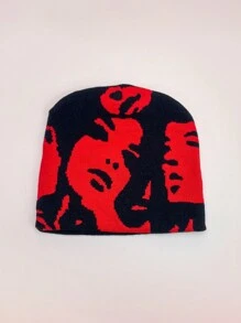 1 件男女通用时尚 Y2K 风格图案提花针织无檐便帽，适合秋冬季街头、派对、户外，保暖