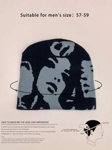 1 件男女通用时尚 Y2K 风格图案提花针织无檐便帽，适合秋冬季街头、派对、户外，保暖