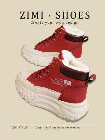 Women's Winter Plush 2024 New Arrival Student Versatile Plush Warm High-Top Boots, Thick Soled Sports Casual Shoes