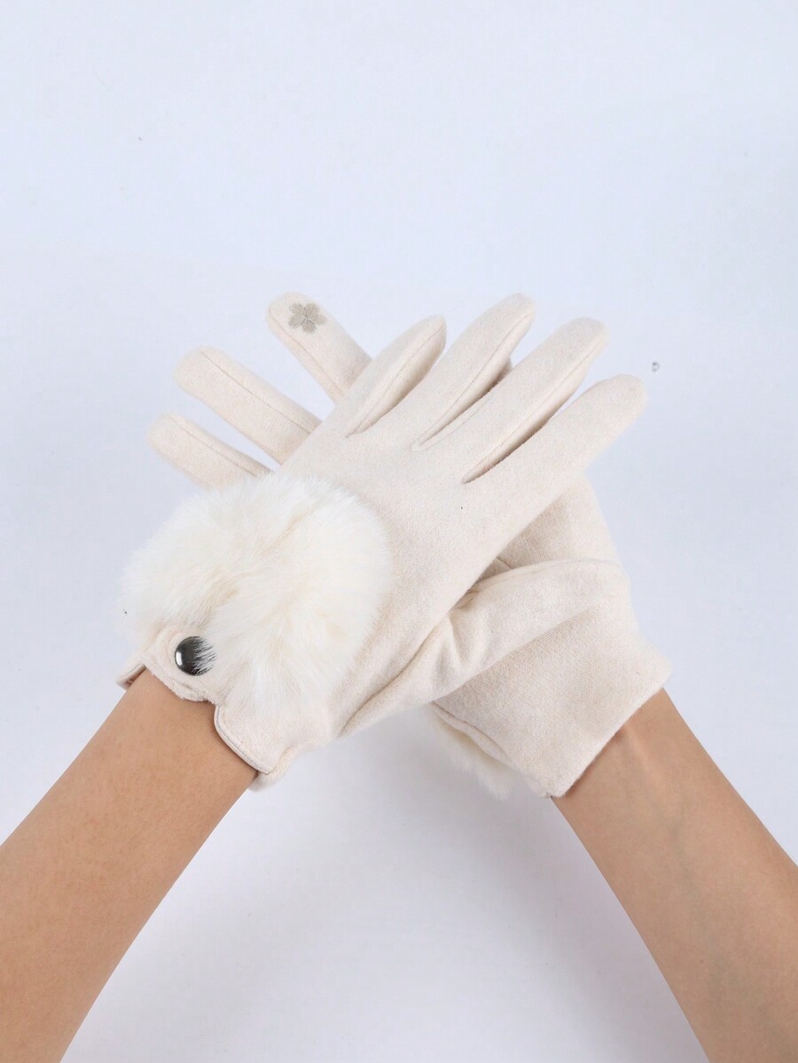 1 Pair Suede Fleece Gloves For Women, Winter Motorcycle Gloves With