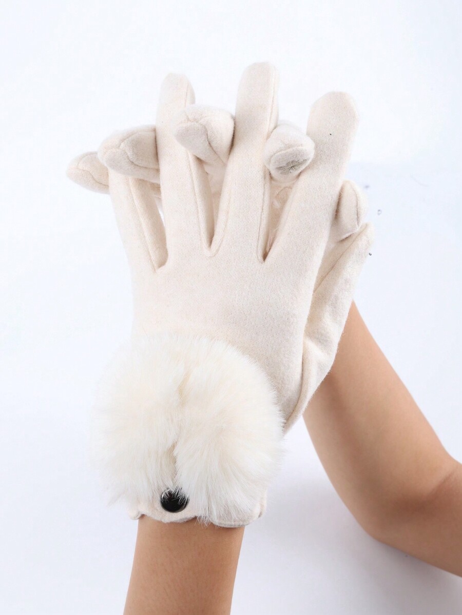 1 Pair Suede Fleece Gloves For Women, Winter Motorcycle Gloves With