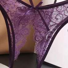 蕾丝内裤女式低腰镂空热开丁字裤无缝简约性感透明网眼 T 裤