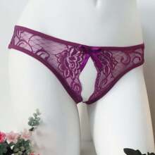 蕾丝内裤女式低腰镂空热开丁字裤无缝简约性感透明网眼 T 裤
