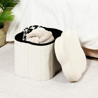 Bonlife Green Ottoman Storage Box,Teddy Storage Seat Box,Folding Small Footstool For Living Room,Kid's Toy Chest Box,Flower Shape,32x32x32cm