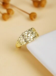 1pc Minimalist Textured Gold Geometric Square Pattern Ring, Unisex, New Release, Suitable For Holiday Wear - ring - View 3