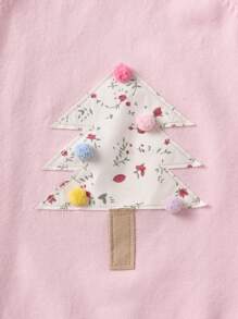 Young Girl Christmas Tree Pattern Raglan Sleeve Sweater, Casual Daily Wear Suitable For Christmas, Spring, Autumn And Winter - Pink - View 2