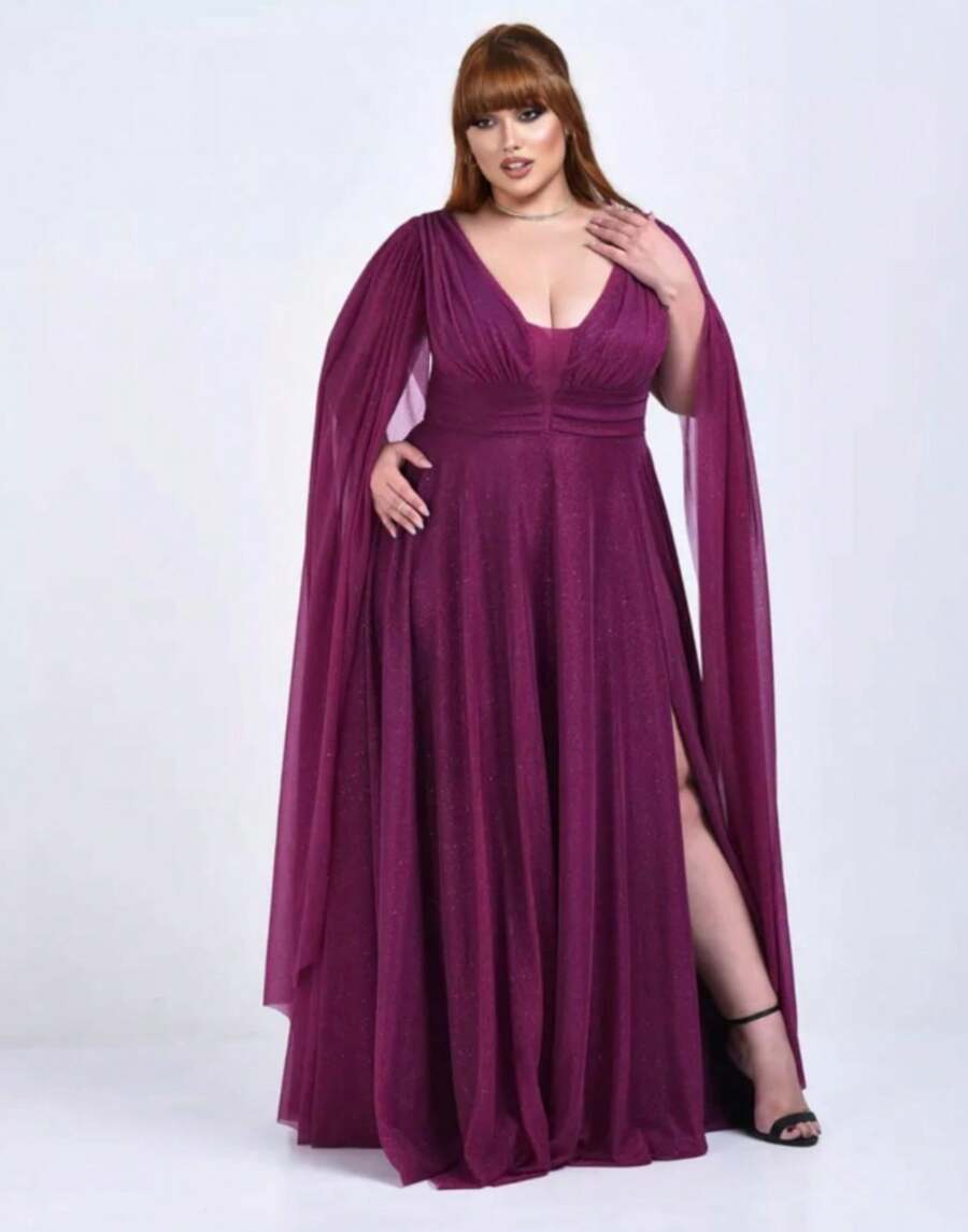 Long Dress For Bridesmaid Graduation Parties All Shiny 2 Long Cape Nld Fuchsia Mint Terracotta Lilac Olive Rose Petrol Or Serenity - 玫瑰紅 - 查看 1